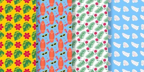 Set of bright summer seamless backgrounds Stock Illustration