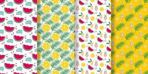 Set of bright summer seamless patterns Stock Illustration