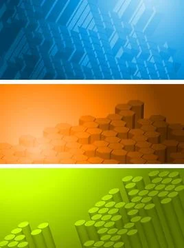 Set of bright tech banners with 3d geometrical elements Set of bright tech... Stock Photos