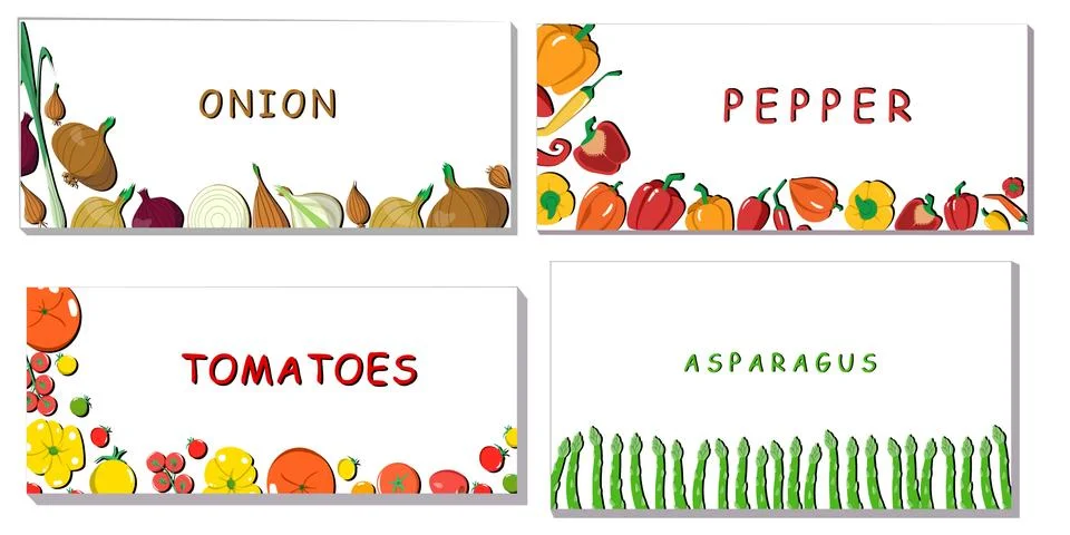 A set of Bright vector banners, frames made of pepper, tomato, asparagus and Stock Illustration