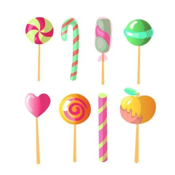 Set of bright vector candies. Set of colorful lollipops, cartoon illustration Stock Illustration