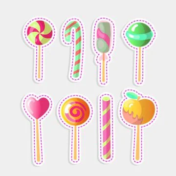 Set of bright vector candies. Set of colorful lollipops, cartoon illustration Stock Illustration