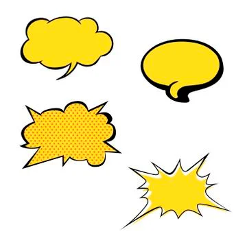 Set of bright yellow blank vector speech bubbles. Colorful icons isolated  Stock Illustration