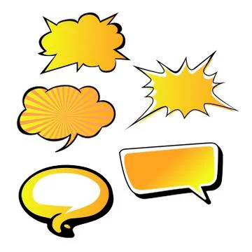 Set of bright yellow blank vector speech bubbles. Colorful icons isolated  Stock Illustration