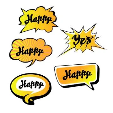 Set of bright yellow positive vector speech bubbles. Colorful icons isolated  Stock Illustration