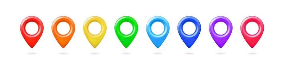 A set of brightly colored 3D navigation icons, front view, with shadow. Illustrazione stock
