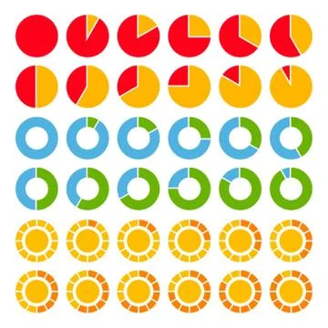Set of brightly colored pie charts. Stock Illustration