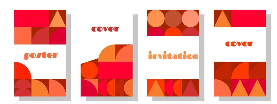 A set of brightly colored postcard covers in the Bauhaus style. Stock Illustration