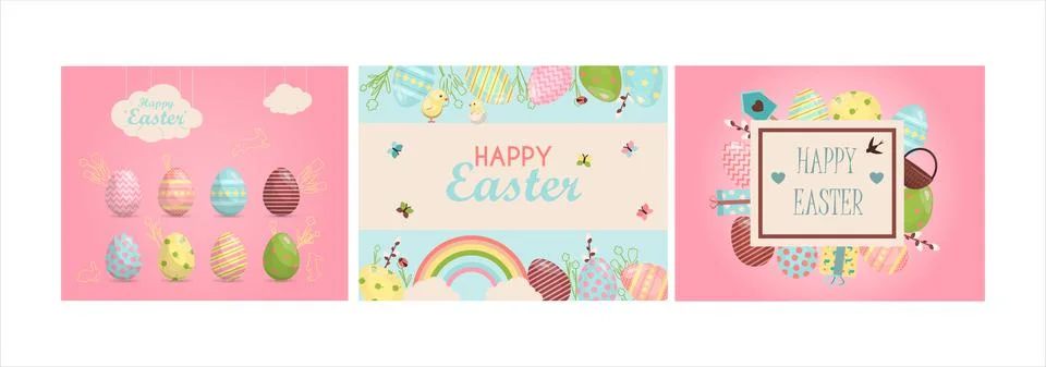 A set of brightly, colorful easter banners with eggs. Vector illustration with a Stock Illustration