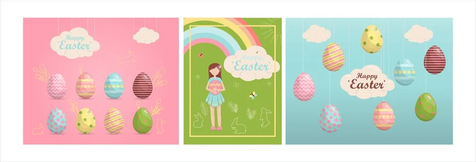 A set of brightly, colorful easter banners with eggs. Vector illustration with a Stock Illustration