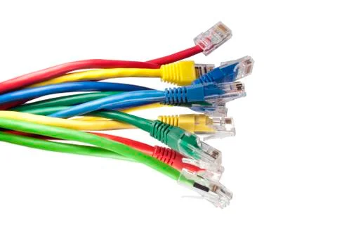 Set of brightly multi coloured ethernet network cables Fotos Stock