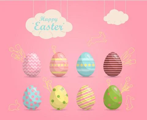 A set of brightly painted Easter eggs. Vector illustration with a happy Easter Stock Illustration