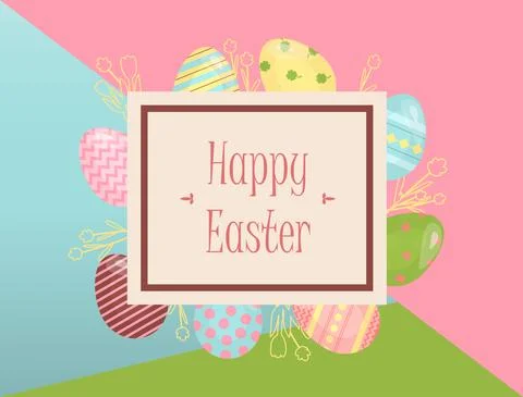 A set of brightly painted Easter eggs. Vector illustration with a happy Easter Stock Illustration