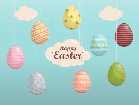 A set of brightly painted Easter eggs. Vector illustration with a happy Easter Illustrazione stock