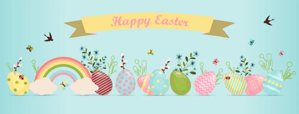 A set of brightly painted Easter eggs. Vector illustration with a happy Easter Stock Illustration