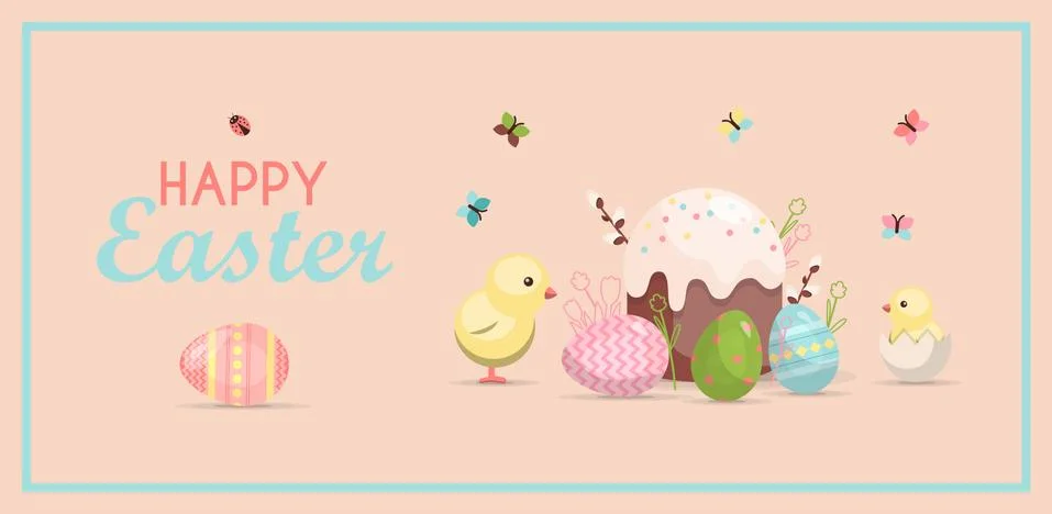 A set of brightly painted Easter eggs. Vector illustration with a happy Easter Stock Illustration