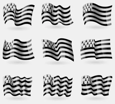 Set of Brittany flags in the air. Vector Stock Illustration