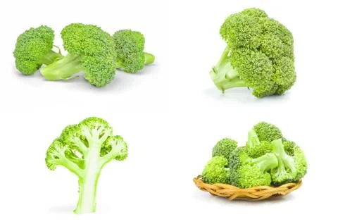 Set of broccoli floret close-up isolated on white background Foto stock