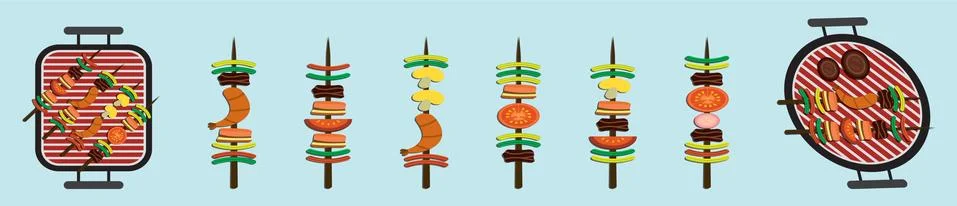 Set of brochette cartoon icon design template with various models Stock Illustration