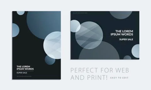 Set of brochure with black abstract design cover, party flyer in A4 with grey 스톡 일러스트