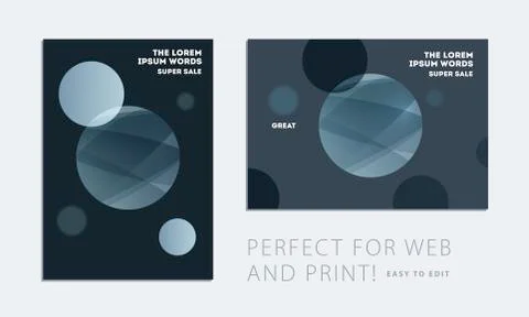 Set of brochure with black abstract design cover, party flyer in A4 with grey 스톡 일러스트