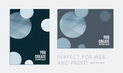 Set of brochure with black abstract design cover, party flyer in A4 with grey 스톡 일러스트