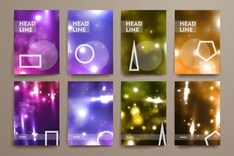 Set of brochure, poster design templates in neon molecule structure style 스톡 일러스트