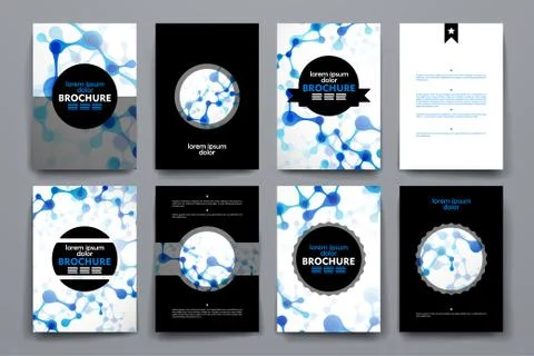 Set of brochure, poster design templates in DNA molecule style Stockillustratie