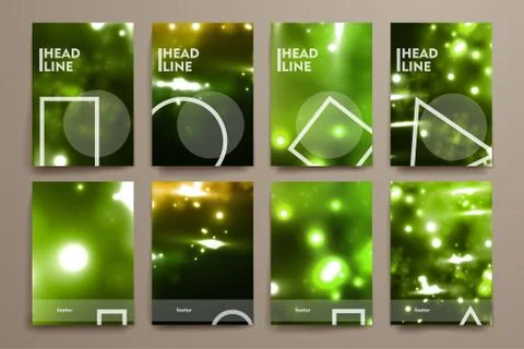 Set of brochure, poster design templates in neon molecule structure style Stock Illustration