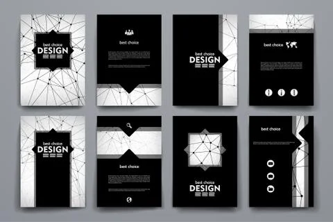 Set of brochure, poster design templates in Molecular structure style Stock Illustration