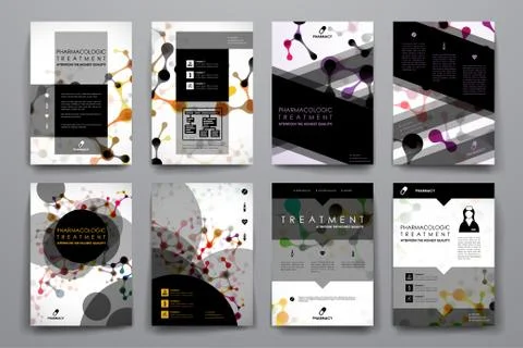 Set of brochure, poster design templates in DNA molecule style 스톡 일러스트