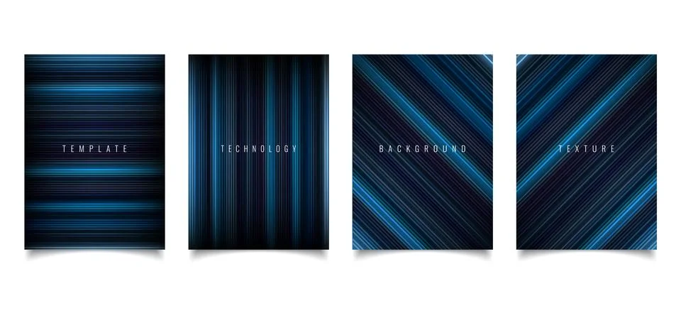 Set of brochure template abstract technology style blue light lines texture o Stock Illustration