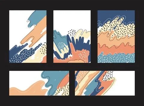 Set of brochure template hand drawn paint brush pattern with line on white ba Stock Illustration