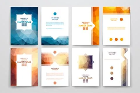 Set of brochures in poligonal style on Mardi Gras theme Stock Illustration