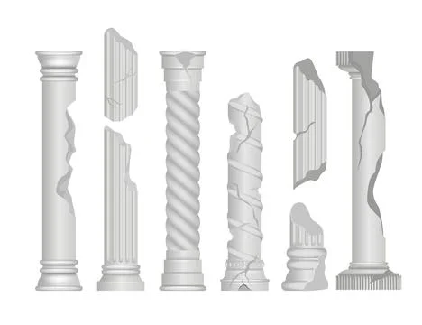 Set of broken ancient greek pillar set collection, Marble antique columns a.. Illustrazione stock
