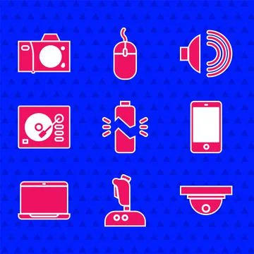 Set Broken battery, Joystick for arcade machine, Motion sensor, Smartphone イラスト素材