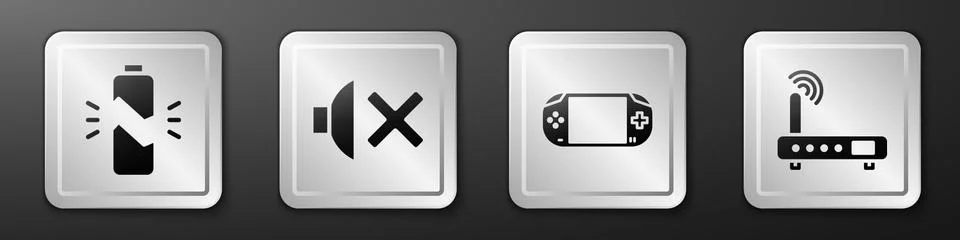 Set Broken battery, Speaker mute, Portable video game console and Router and wi Stock Illustration