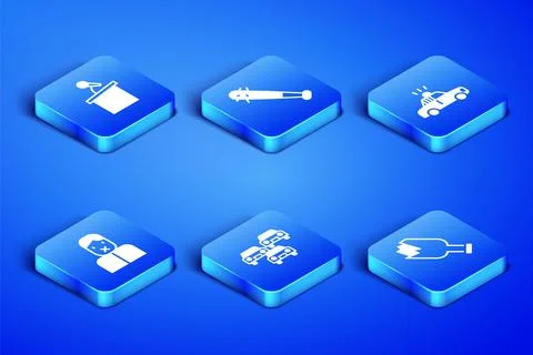 Set Broken bottle as weapon, Stage stand or tribune, Traffic jam, Censor freedom Stock Illustration