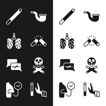 Set Broken cigarette, Disease lungs, Cigarette, No pipe smoking, Bones and skull Ilustração Stock