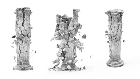Set of Broken Classic Ancient Column isolated on white background Stock Illustration