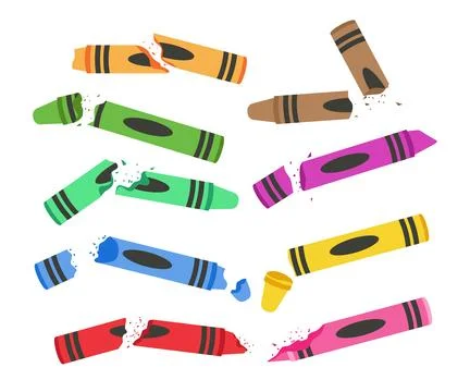Set of Broken Crayon collection, colorful cracked crayon wax pastel pieces .. Stock Illustration
