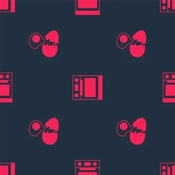 Set Broken egg and Oven on seamless pattern. Vector Stock Illustration