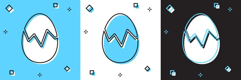 Set Broken egg icon isolated on blue and white, black background. Happy Eas.. Stock Illustration