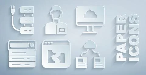 Set Broken file, Cloud technology data transfer, Search engine, Analyst engineer Stock Illustration