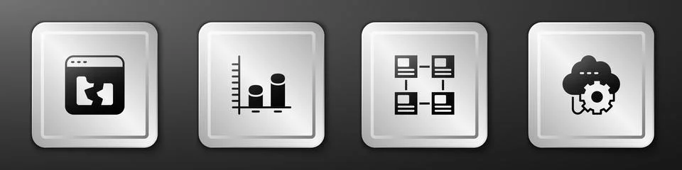 Set Broken file, Data analysis, Hierarchy organogram chart and Cloud technology Illustrazione stock