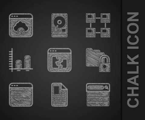 Set Broken file, File document, Search engine, Folder and lock, Software, Data Illustrazione stock