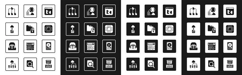 Set Broken file, Folder and lock, Cloud technology data transfer, tree Stock Illustration