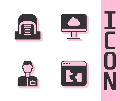 Set Broken file, Hangar with servers, Analyst engineer and Cloud technology data Stock Illustration