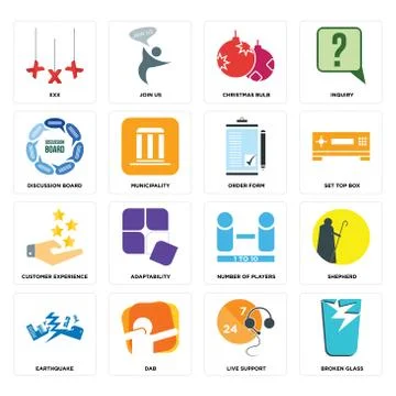 Set of broken glass, live support, earthquake, number players, customer exper Free Stock Illustration