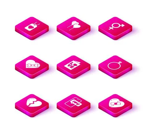 Set Broken heart, Mobile with, Candy in shaped box, Valentines day party flyer Stock Illustration